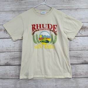 Rhude Paradis Saint Barts Short Sleeve T-Shirt Mens Small Cream Vacation